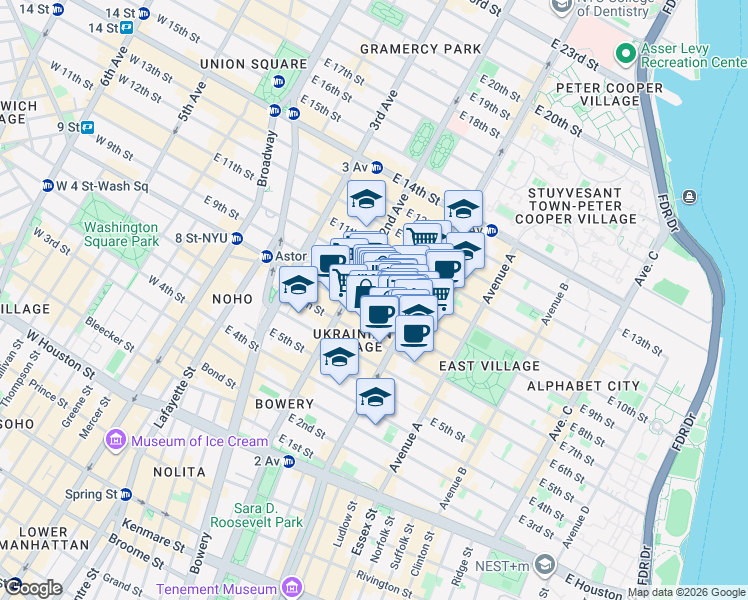 map of restaurants, bars, coffee shops, grocery stores, and more near 69 Saint Marks Place in New York
