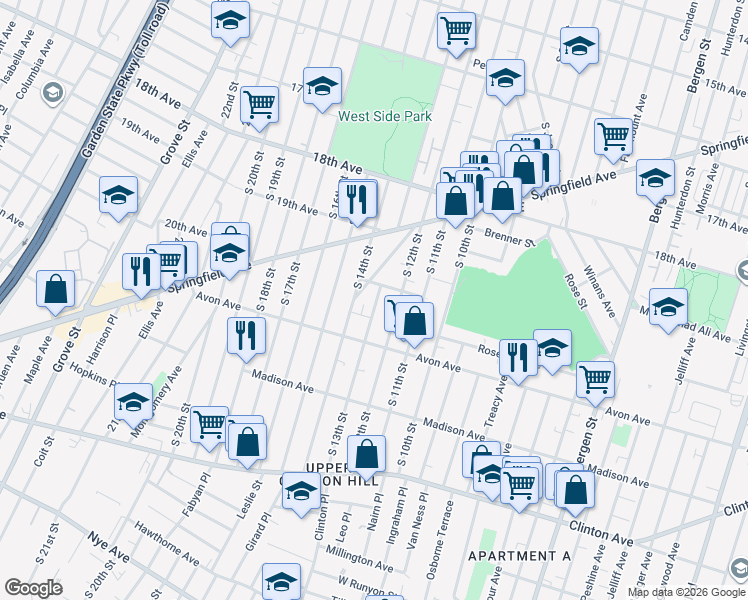 map of restaurants, bars, coffee shops, grocery stores, and more near 729 South 13th Street in Newark
