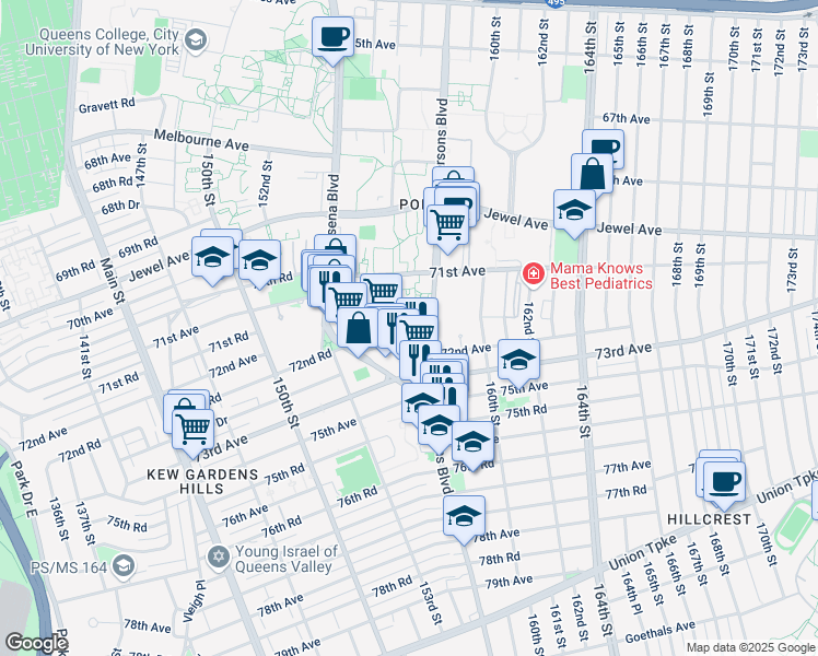 map of restaurants, bars, coffee shops, grocery stores, and more near 156-11 Aguilar Avenue in Queens