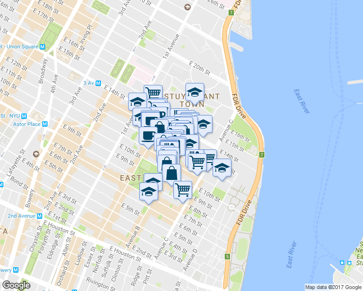 map of restaurants, bars, coffee shops, grocery stores, and more near in New York