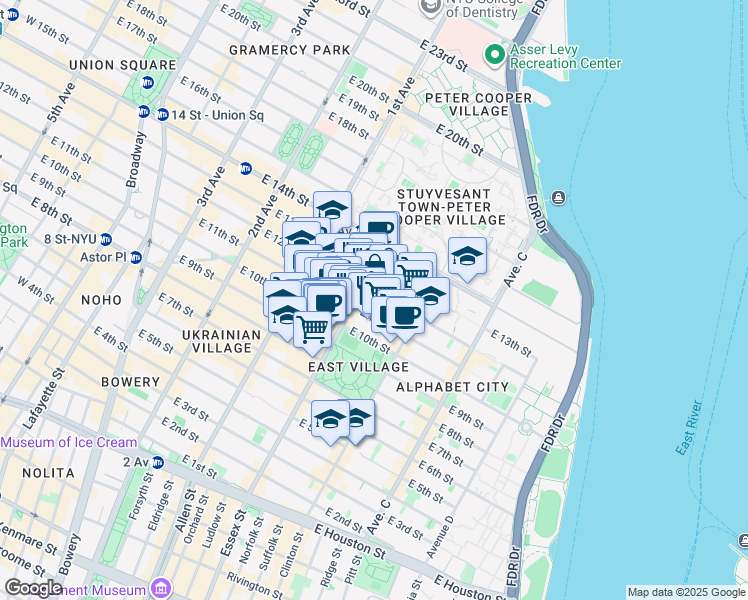 map of restaurants, bars, coffee shops, grocery stores, and more near 508 East 12th Street in New York