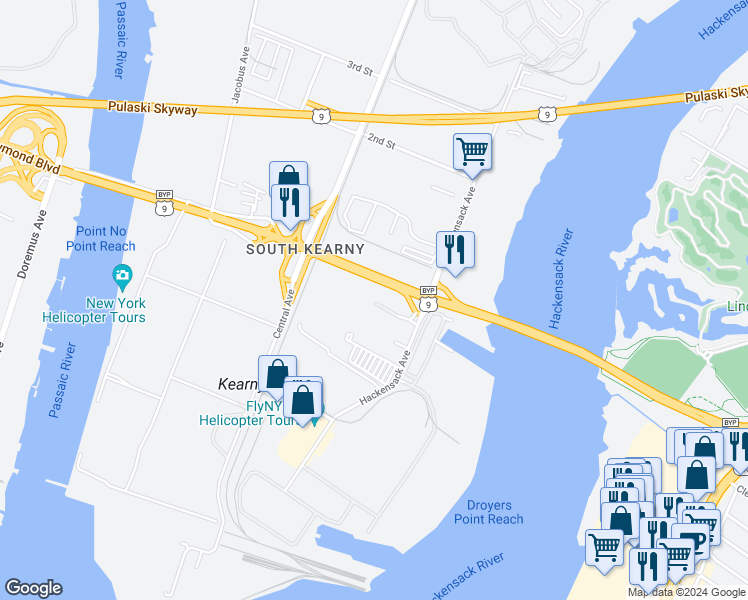 map of restaurants, bars, coffee shops, grocery stores, and more near 100-140 Lincoln Highway in Kearny