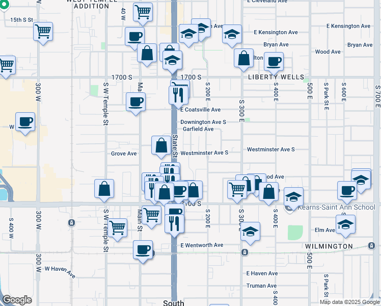 map of restaurants, bars, coffee shops, grocery stores, and more near 2732 Edison Street in Salt Lake City