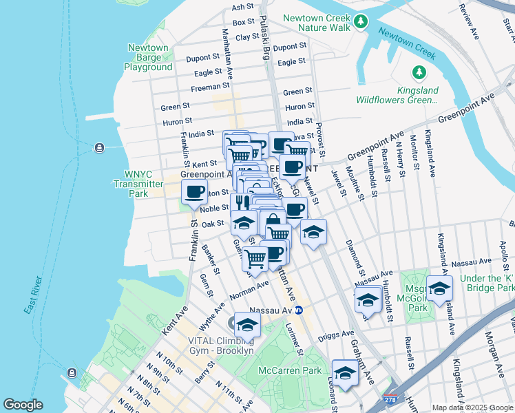map of restaurants, bars, coffee shops, grocery stores, and more near 802 Manhattan Avenue in Brooklyn