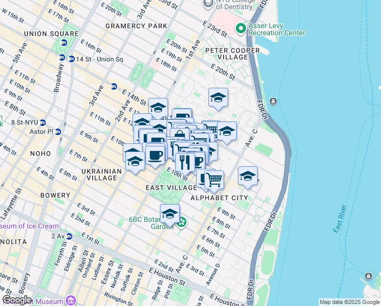map of restaurants, bars, coffee shops, grocery stores, and more near in New York
