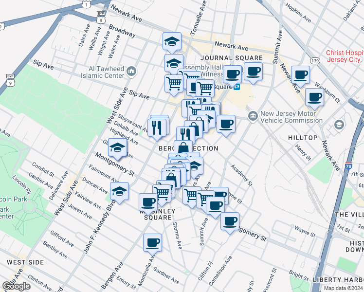 map of restaurants, bars, coffee shops, grocery stores, and more near 837 County Road 625 in Jersey City