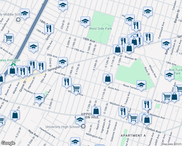 map of restaurants, bars, coffee shops, grocery stores, and more near in Newark