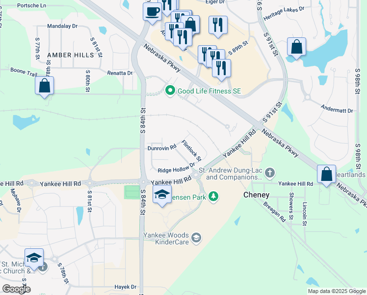 map of restaurants, bars, coffee shops, grocery stores, and more near 8279 Sutherland Street in Lincoln