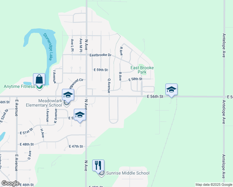 map of restaurants, bars, coffee shops, grocery stores, and more near 5531 East Saddlehorse Drive in Kearney