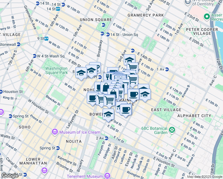 map of restaurants, bars, coffee shops, grocery stores, and more near in New York