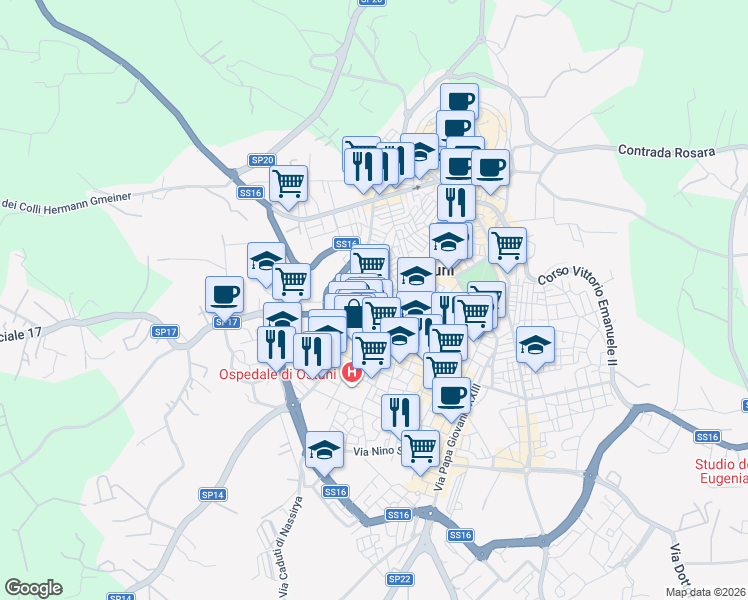 map of restaurants, bars, coffee shops, grocery stores, and more near 48 Via Calatafimi in Ostuni