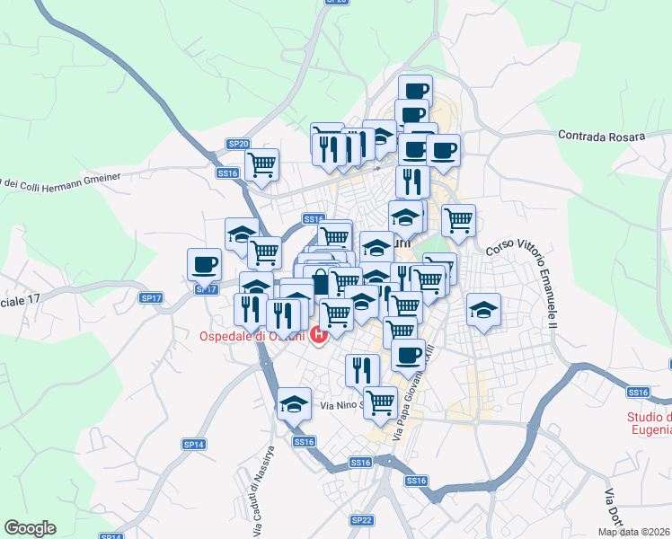 map of restaurants, bars, coffee shops, grocery stores, and more near 48 Via Calatafimi in Ostuni