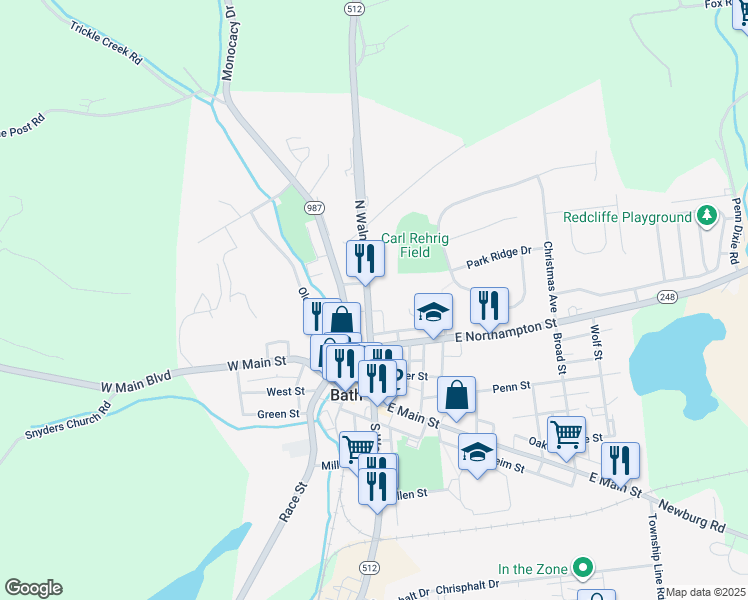 map of restaurants, bars, coffee shops, grocery stores, and more near 149 North Walnut Street in Bath