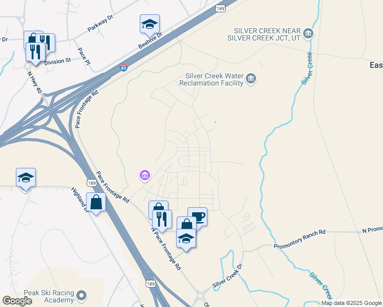 map of restaurants, bars, coffee shops, grocery stores, and more near 1308 Village Green Trail in Park City