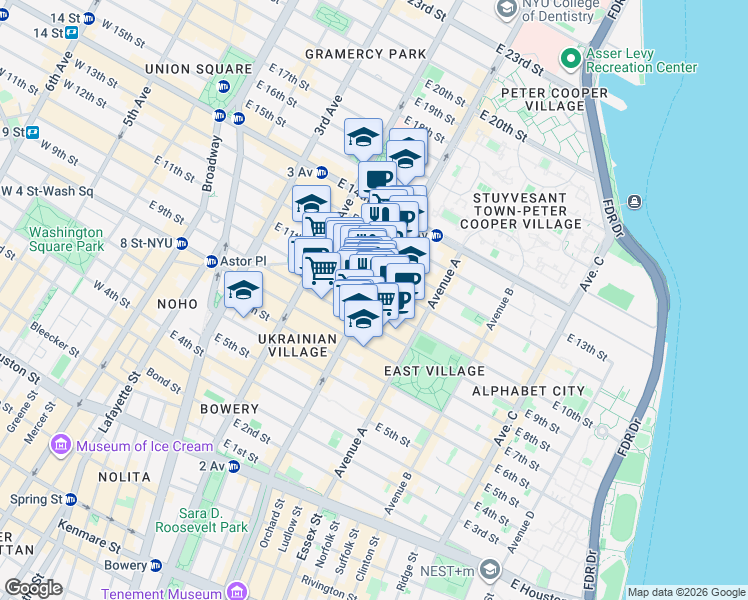 map of restaurants, bars, coffee shops, grocery stores, and more near in New York