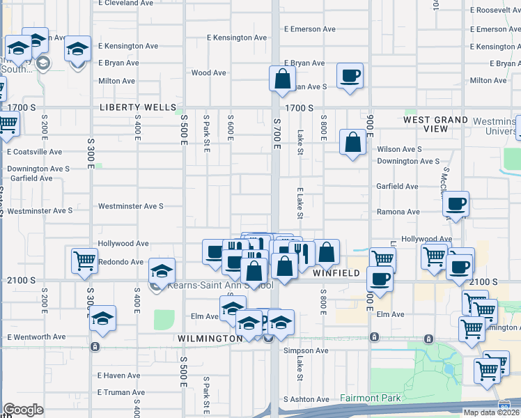 map of restaurants, bars, coffee shops, grocery stores, and more near 669 East Garfield Avenue in Salt Lake City