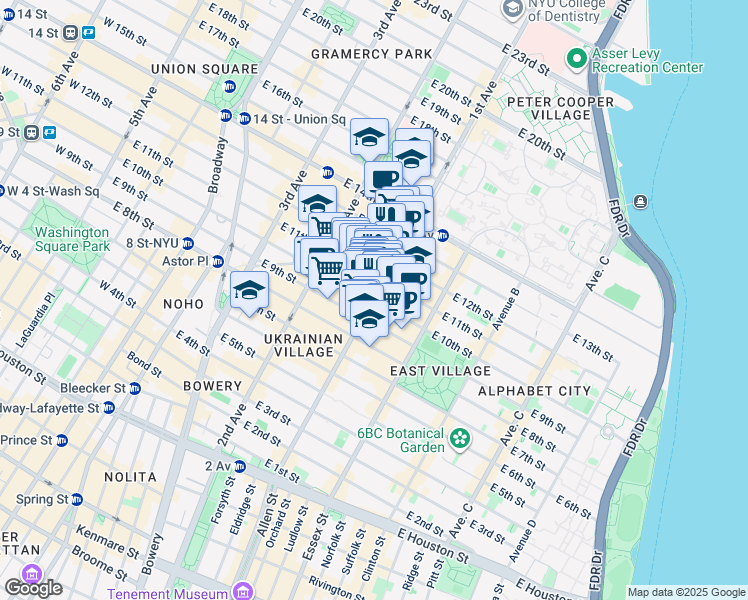 map of restaurants, bars, coffee shops, grocery stores, and more near in New York