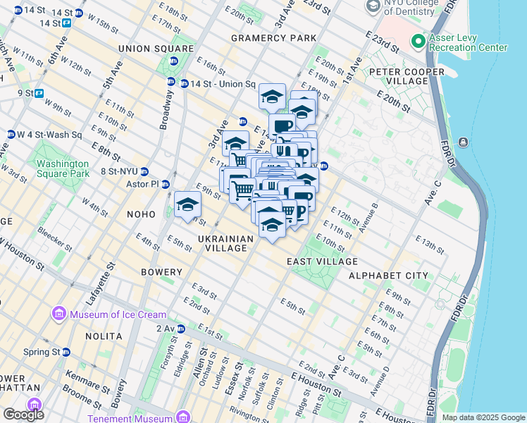 map of restaurants, bars, coffee shops, grocery stores, and more near in New York