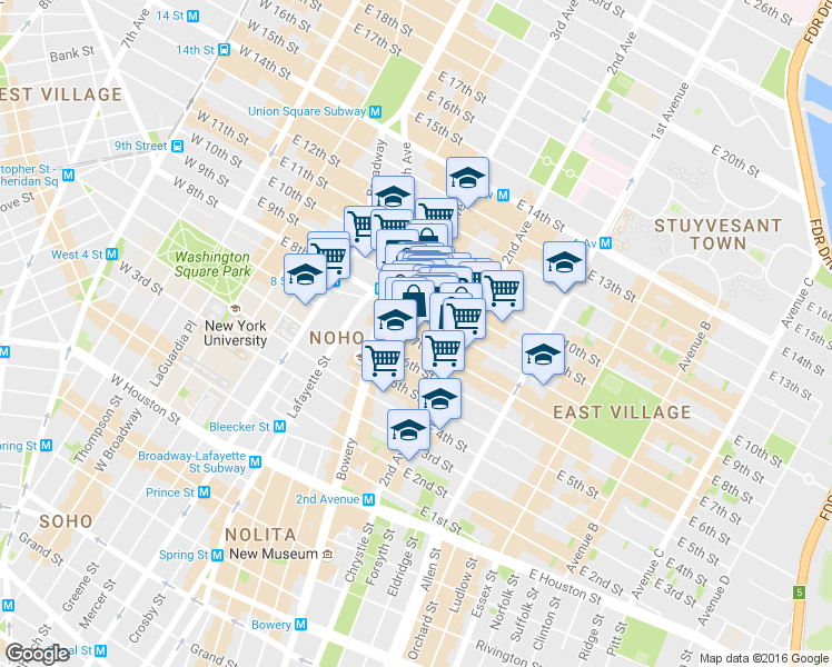 map of restaurants, bars, coffee shops, grocery stores, and more near in New York
