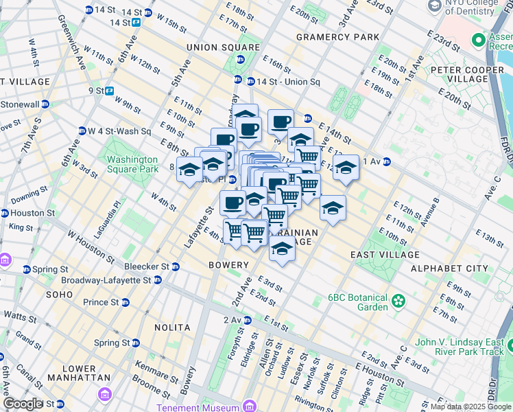 map of restaurants, bars, coffee shops, grocery stores, and more near 11 Saint Marks Place in New York