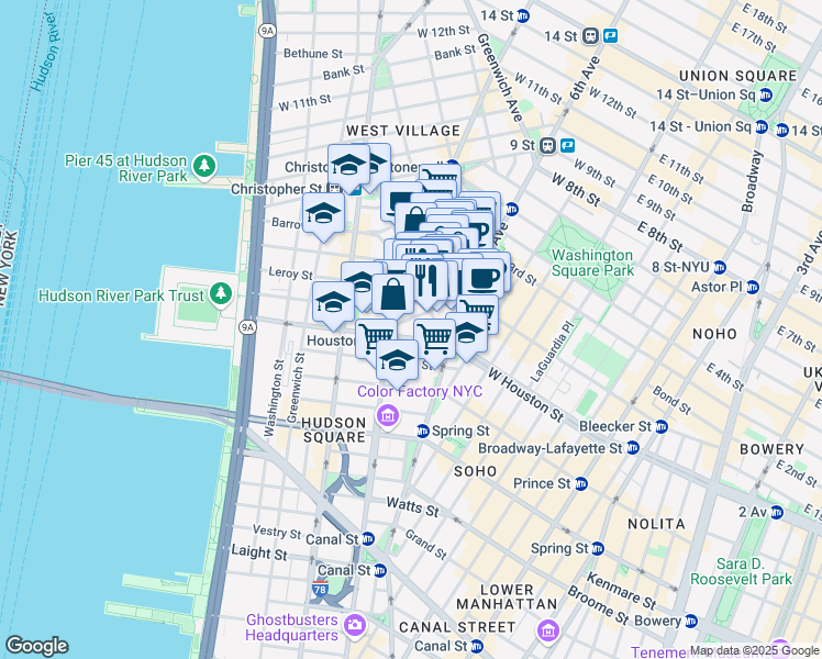 map of restaurants, bars, coffee shops, grocery stores, and more near in New York