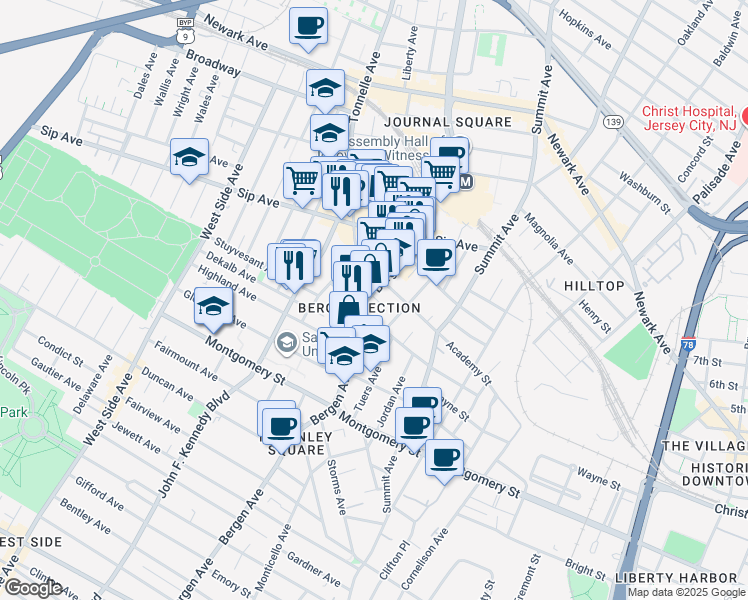 map of restaurants, bars, coffee shops, grocery stores, and more near 871 Bergen Avenue in Jersey City