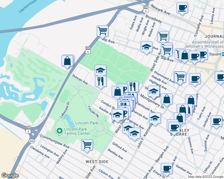 map of restaurants, bars, coffee shops, grocery stores, and more near 231 Nunda Avenue in Jersey City