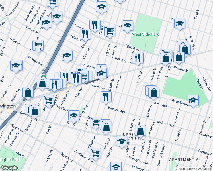 map of restaurants, bars, coffee shops, grocery stores, and more near in Newark