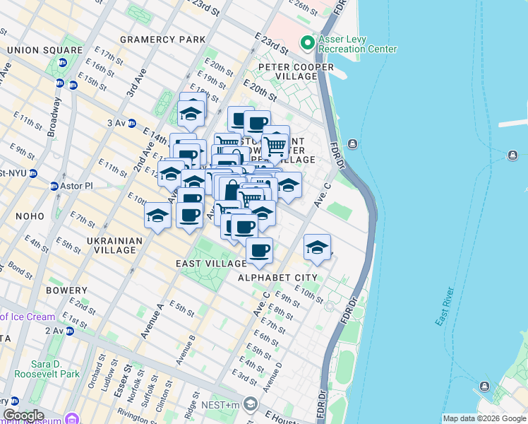 map of restaurants, bars, coffee shops, grocery stores, and more near in New York