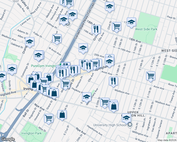 map of restaurants, bars, coffee shops, grocery stores, and more near 788 Springfield Ave in Irvington