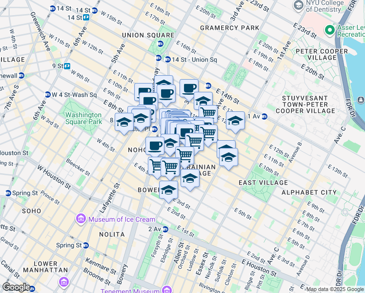 map of restaurants, bars, coffee shops, grocery stores, and more near 26 St Marks Pl in New York