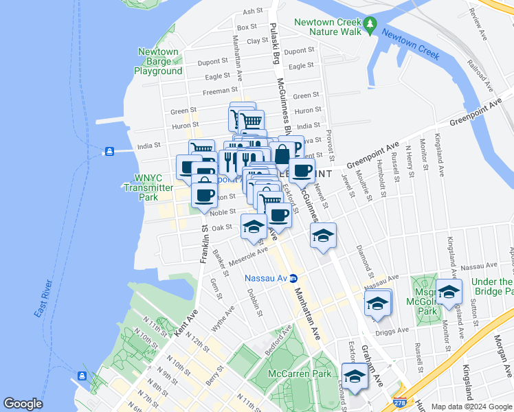 map of restaurants, bars, coffee shops, grocery stores, and more near in Brooklyn