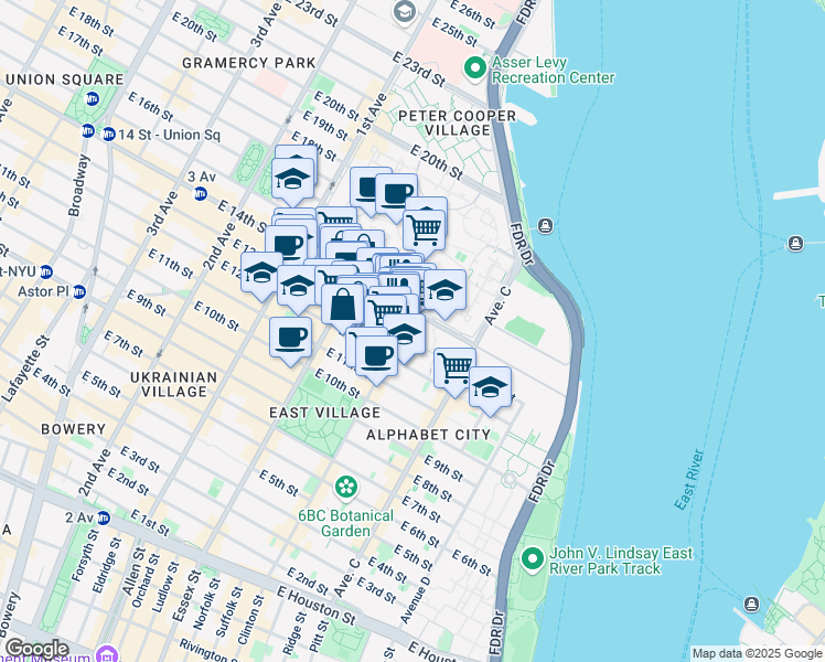 map of restaurants, bars, coffee shops, grocery stores, and more near in New York