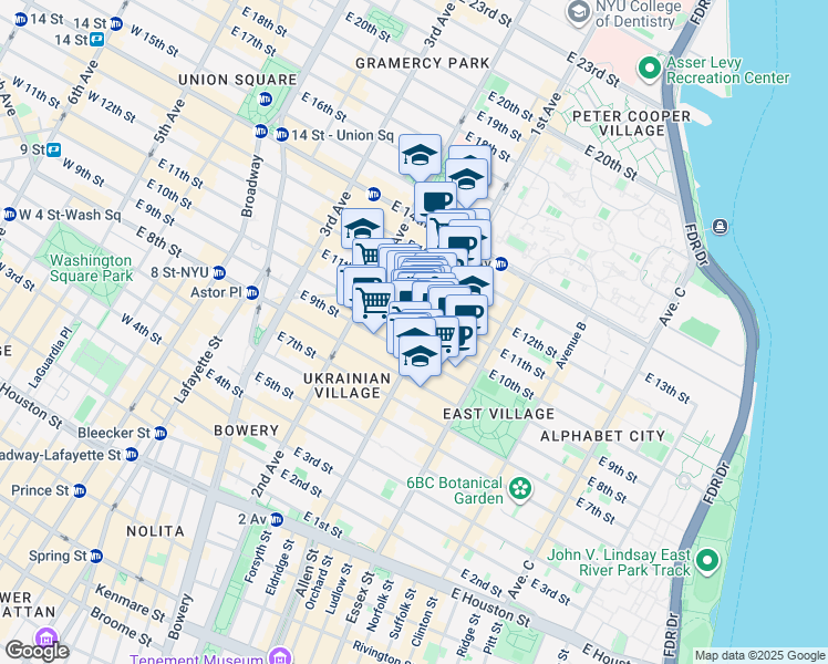 map of restaurants, bars, coffee shops, grocery stores, and more near in New York