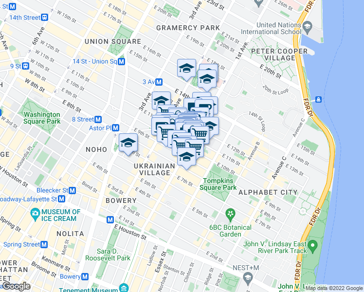 map of restaurants, bars, coffee shops, grocery stores, and more near in New York