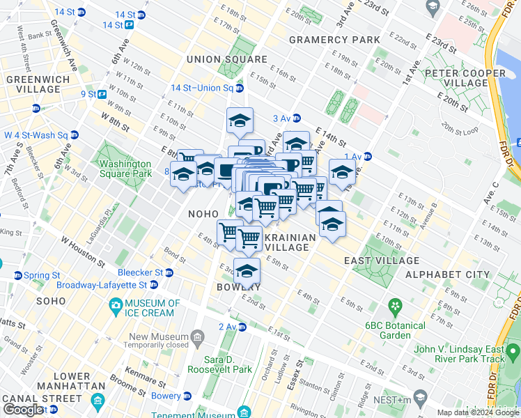 map of restaurants, bars, coffee shops, grocery stores, and more near in New York