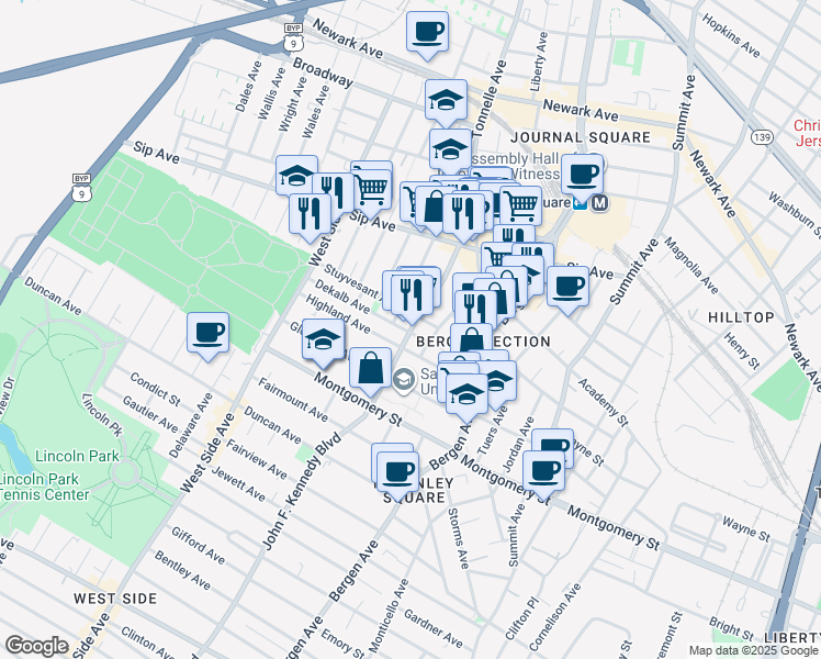 map of restaurants, bars, coffee shops, grocery stores, and more near 14 Garrison Avenue in Jersey City