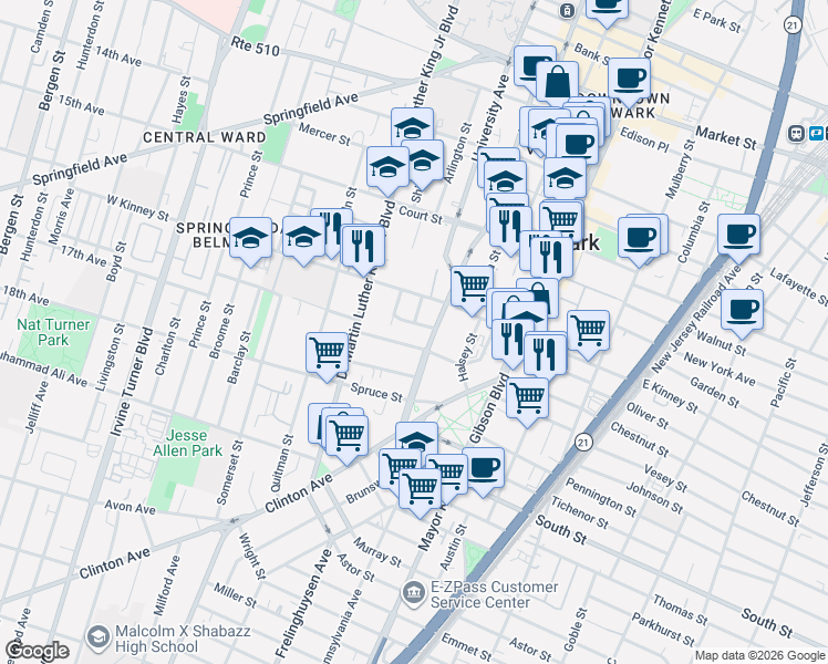 map of restaurants, bars, coffee shops, grocery stores, and more near in Newark