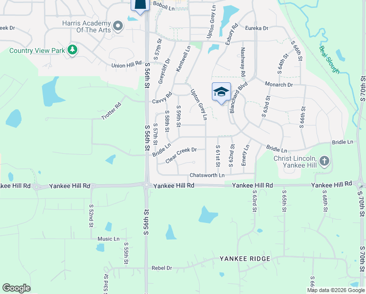 map of restaurants, bars, coffee shops, grocery stores, and more near 5929 Bridle Lane in Lincoln