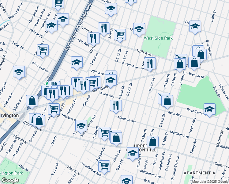 map of restaurants, bars, coffee shops, grocery stores, and more near in Newark