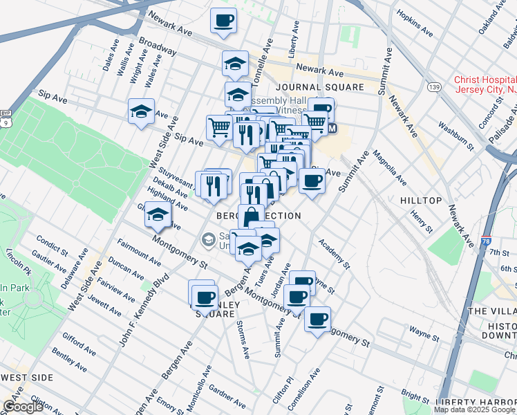 map of restaurants, bars, coffee shops, grocery stores, and more near 857 Bergen Avenue in Jersey City