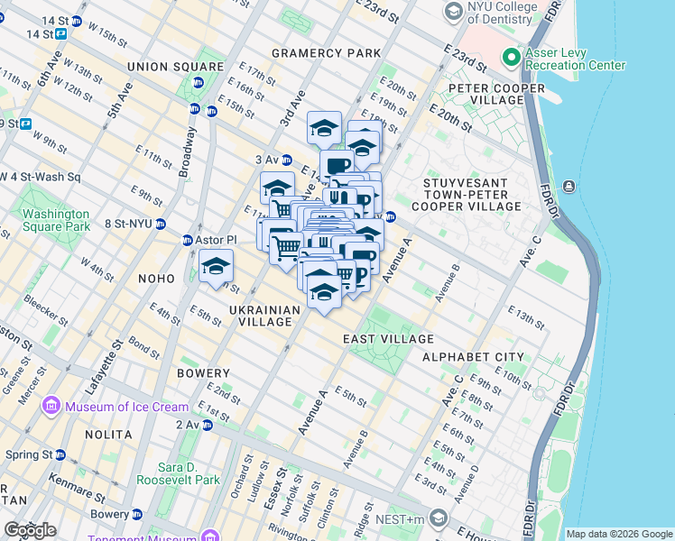 map of restaurants, bars, coffee shops, grocery stores, and more near in New York