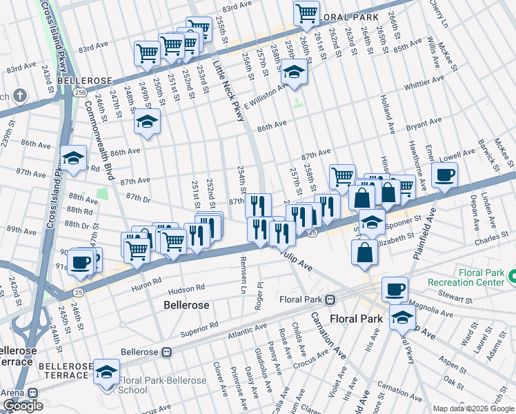 map of restaurants, bars, coffee shops, grocery stores, and more near in Queens