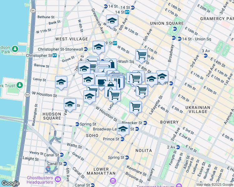 map of restaurants, bars, coffee shops, grocery stores, and more near in New York