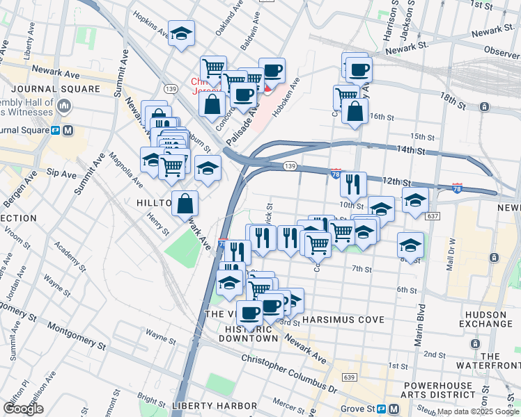 map of restaurants, bars, coffee shops, grocery stores, and more near 372 9th Street in Jersey City