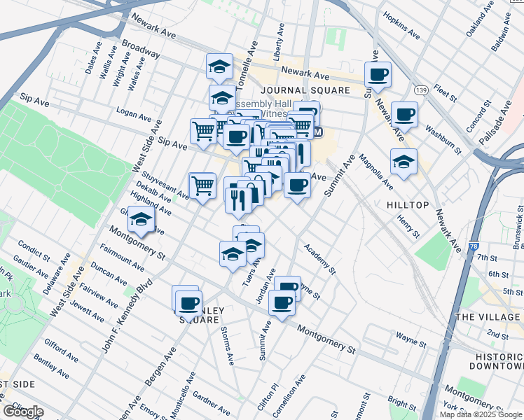 map of restaurants, bars, coffee shops, grocery stores, and more near in Jersey City