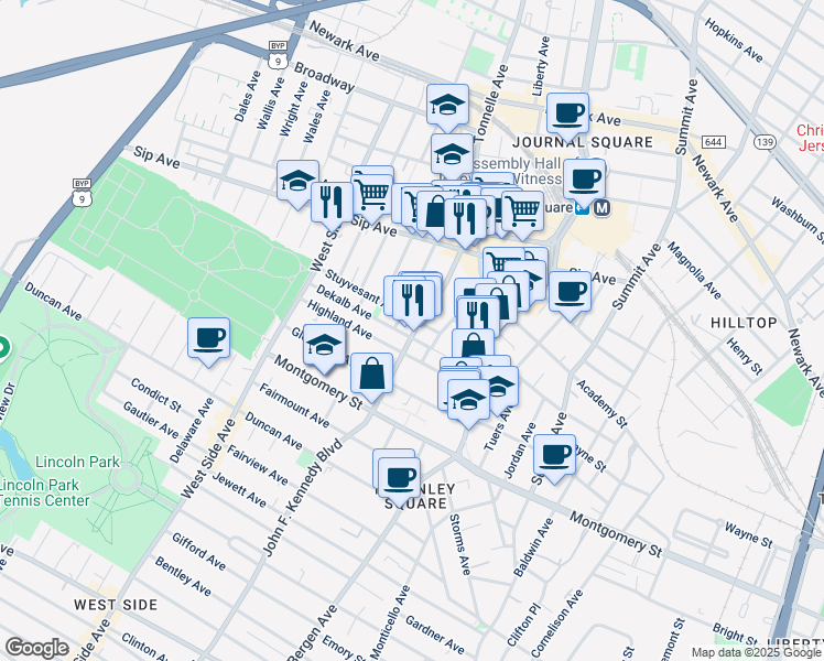 map of restaurants, bars, coffee shops, grocery stores, and more near 14 Garrison Avenue in Jersey City