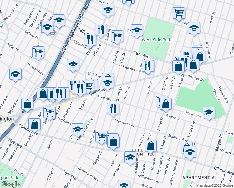 map of restaurants, bars, coffee shops, grocery stores, and more near 762 South 18th Street in Newark