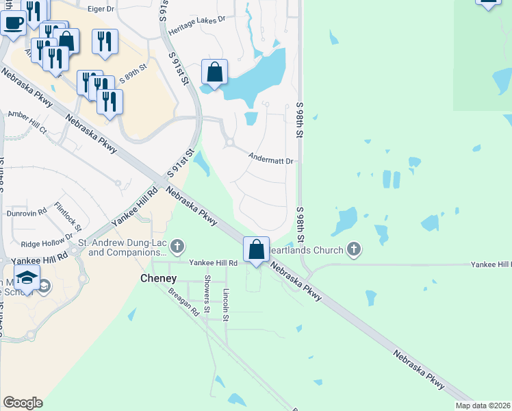 map of restaurants, bars, coffee shops, grocery stores, and more near 9636 Toma Road in Lincoln