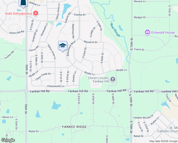 map of restaurants, bars, coffee shops, grocery stores, and more near 8115 South 65th Street in Lincoln